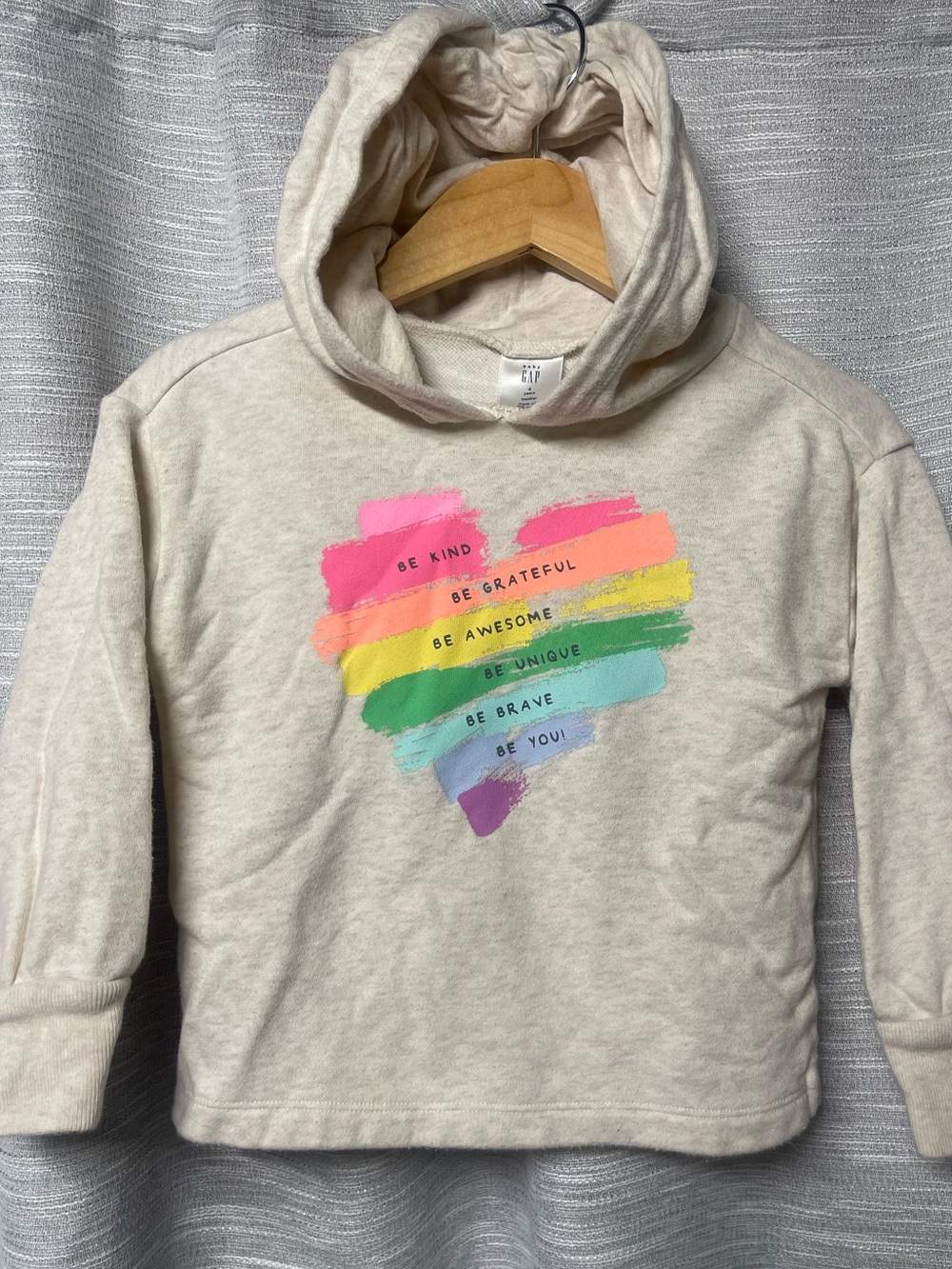 GAP Cream Hoodie with Rainbow Brushstroke Heart
